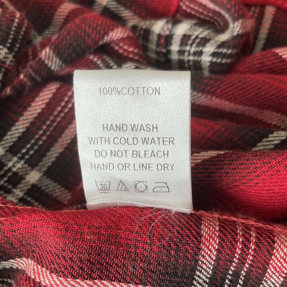 1.4.3 Story Oversized Red Plaid Distressed Button Up - Picture 9 of 9